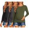 Ekouaer Maternity Shirts 3 Packs Women Long Sleeve Pregnancy Tee Tops Tunic Blouse Ribbed Side Ruched Mama Clothes S-XXL(Black/Army Green/Dark Grey)