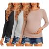 Ekouaer Maternity Shirts 3 Packs Women Long Sleeve Pregnancy Tee Tops Tunic Blouse Ribbed Side Ruched Mama Clothes S-XXL(Black/Dirty Pink/Grey)
