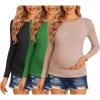 Ekouaer Maternity Shirts 3 Packs Women Long Sleeve Pregnancy Tee Tops Tunic Blouse Ribbed Side Ruched Mama Clothes S-XXL(Black/Green/Dirty Pink)
