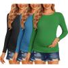 Ekouaer Maternity Shirts 3 Packs Women Long Sleeve Pregnancy Tee Tops Tunic Blouse Ribbed Side Ruched Mama Clothes S-XXL(Black/Green/Teal)