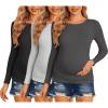 Ekouaer Maternity Shirts 3 Packs Women Long Sleeve Pregnancy Tee Tops Tunic Blouse Ribbed Side Ruched Mama Clothes S-XXL(Black/Grey/Dark Grey)