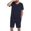 Ekouaer Mens Pajama Set Short Sleeve V Neck 2 Piece Nightwear Shorts With Pockets Summer Sleepwear PJS for Men(Navy Blue)