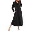 Ekouaer Nightgowns for Women Long Sleeve Sleepshirt Button Nightshirt Plaid Full Length Sleepwear with Pockets S-XXXL(Black)