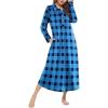Ekouaer Nightgowns for Women Long Sleeve Sleepshirt Button Nightshirt Plaid Full Length Sleepwear with Pockets S-XXXL(Blue Black Plaid)