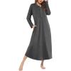 Ekouaer Nightgowns for Women Long Sleeve Sleepshirt Button Nightshirt Plaid Full Length Sleepwear with Pockets S-XXXL(Dark Grey)
