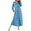 Ekouaer Nightgowns for Women Long Sleeve Sleepshirt Button Nightshirt Plaid Full Length Sleepwear with Pockets S-XXXL(Light Blue Plaid)