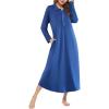 Ekouaer Nightgowns for Women Long Sleeve Sleepshirt Button Nightshirt Plaid Full Length Sleepwear with Pockets S-XXXL(Navy Blue)