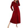 Ekouaer Nightgowns for Women Long Sleeve Sleepshirt Button Nightshirt Plaid Full Length Sleepwear with Pockets S-XXXL(Red Black Plaid)