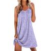 Ekouaer Nightgowns for Women Sleeveless Sleep Shirt Tank Night Gown V Neck Chemise Pleated Night Shirt Soft Sleep Dress(Floral Purple)