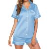 Ekouaer Pajamas for Women Set Silk Satin Pjs Button Down Sleepwear Summer Loungewear Top and Shorts Lounge Set S-XXL(Baby Bule)