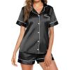 Ekouaer Pajamas for Women Set Silk Satin Pjs Button Down Sleepwear Summer Loungewear Top and Shorts Lounge Set S-XXL(Black)