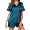 Ekouaer Pajamas for Women Set Silk Satin Pjs Button Down Sleepwear Summer Loungewear Top and Shorts Lounge Set S-XXL(Blue Green)