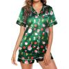 Ekouaer Pajamas for Women Set Silk Satin Pjs Button Down Sleepwear Summer Loungewear Top and Shorts Lounge Set S-XXL(Christmas Green)