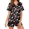 Ekouaer Pajamas for Women Set Silk Satin Pjs Button Down Sleepwear Summer Loungewear Top and Shorts Lounge Set S-XXL(Christmas Pattern)