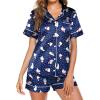 Ekouaer Pajamas for Women Set Silk Satin Pjs Button Down Sleepwear Summer Loungewear Top and Shorts Lounge Set S-XXL(Christmas Polar Bear)