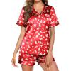 Ekouaer Pajamas for Women Set Silk Satin Pjs Button Down Sleepwear Summer Loungewear Top and Shorts Lounge Set S-XXL(Christmas Red)