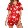 Ekouaer Pajamas for Women Set Silk Satin Pjs Button Down Sleepwear Summer Loungewear Top and Shorts Lounge Set S-XXL(Christmas Snow)