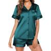 Ekouaer Pajamas for Women Set Silk Satin Pjs Button Down Sleepwear Summer Loungewear Top and Shorts Lounge Set S-XXL(Dark Green)
