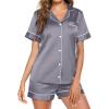 Ekouaer Pajamas for Women Set Silk Satin Pjs Button Down Sleepwear Summer Loungewear Top and Shorts Lounge Set S-XXL(Grey)