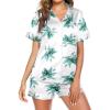 Ekouaer Pajamas for Women Set Silk Satin Pjs Button Down Sleepwear Summer Loungewear Top and Shorts Lounge Set S-XXL(Leaves)