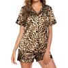 Ekouaer Pajamas for Women Set Silk Satin Pjs Button Down Sleepwear Summer Loungewear Top and Shorts Lounge Set S-XXL(Leopard)