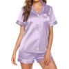 Ekouaer Pajamas for Women Set Silk Satin Pjs Button Down Sleepwear Summer Loungewear Top and Shorts Lounge Set S-XXL(Lilac)