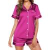 Ekouaer Pajamas for Women Set Silk Satin Pjs Button Down Sleepwear Summer Loungewear Top and Shorts Lounge Set S-XXL(Pitaya Purple)