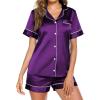 Ekouaer Pajamas for Women Set Silk Satin Pjs Button Down Sleepwear Summer Loungewear Top and Shorts Lounge Set S-XXL(Purple)