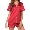 Ekouaer Pajamas for Women Set Silk Satin Pjs Button Down Sleepwear Summer Loungewear Top and Shorts Lounge Set S-XXL(Red)