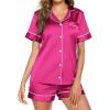 Ekouaer Pajamas for Women Set Silk Satin Pjs Button Down Sleepwear Summer Loungewear Top and Shorts Lounge Set S-XXL(Rose)