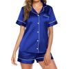 Ekouaer Pajamas for Women Set Silk Satin Pjs Button Down Sleepwear Summer Loungewear Top and Shorts Lounge Set S-XXL(Royal Blue)