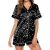 Ekouaer Pajamas for Women Set Silk Satin Pjs Button Down Sleepwear Summer Loungewear Top and Shorts Lounge Set S-XXL(Stars11 – Black)
