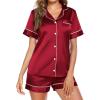Ekouaer Pajamas for Women Set Silk Satin Pjs Button Down Sleepwear Summer Loungewear Top and Shorts Lounge Set S-XXL(Wine)