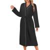 Ekouaer Robes for Women Long Sleeves Bathrobe V Neck Cozy Housecoat Lightweight Fleece Robe with Pockets S-XXL(Black)