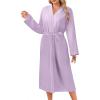 Ekouaer Robes for Women Long Sleeves Bathrobe V Neck Cozy Housecoat Lightweight Fleece Robe with Pockets S-XXL(Lavender)