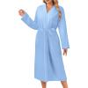 Ekouaer Robes for Women Long Sleeves Bathrobe V Neck Cozy Housecoat Lightweight Fleece Robe with Pockets S-XXL(Light Blue)