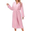 Ekouaer Robes for Women Long Sleeves Bathrobe V Neck Cozy Housecoat Lightweight Fleece Robe with Pockets S-XXL(Pink)