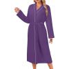 Ekouaer Robes for Women Long Sleeves Bathrobe V Neck Cozy Housecoat Lightweight Fleece Robe with Pockets S-XXL(Purple)