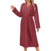 Ekouaer Robes for Women Long Sleeves Bathrobe V Neck Cozy Housecoat Lightweight Fleece Robe with Pockets S-XXL(Red)