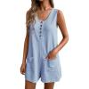 Ekouaer Rompers for Women Summer Shorts Loose Jumpsuit Waffle Casual 2026 Beach Outfits Vacation Clothes(Light Blue)