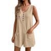 Ekouaer Rompers for Women Summer Shorts Loose Jumpsuit Waffle Casual 2026 Beach Outfits Vacation Clothes(Light Brown)