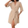 Ekouaer Short Robes for Women Lightweight Bathrobe Kimono Robes Knee Length 3/4 Sleeve Swiss Polka Dot Soft Robe with Pockets(Beige)