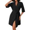 Ekouaer Short Robes for Women Lightweight Bathrobe Kimono Robes Knee Length 3/4 Sleeve Swiss Polka Dot Soft Robe with Pockets(Black)