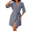 Ekouaer Short Robes for Women Lightweight Bathrobe Kimono Robes Knee Length 3/4 Sleeve Swiss Polka Dot Soft Robe with Pockets(Grey)