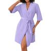 Ekouaer Short Robes for Women Lightweight Bathrobe Kimono Robes Knee Length 3/4 Sleeve Swiss Polka Dot Soft Robe with Pockets(Lilac)