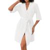 Ekouaer Short Robes for Women Lightweight Bathrobe Kimono Robes Knee Length 3/4 Sleeve Swiss Polka Dot Soft Robe with Pockets(White)