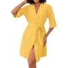 Ekouaer Short Robes for Women Lightweight Bathrobe Kimono Robes Knee Length 3/4 Sleeve Swiss Polka Dot Soft Robe with Pockets(Yellow)