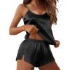 Ekouaer Silk Pajamas Set for Women Satin Lingerie Pjs Cami Top and Shorts Soft 2 Piece Nightwear(Black)