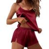 Ekouaer Silk Pajamas Set for Women Satin Lingerie Pjs Cami Top and Shorts Soft 2 Piece Nightwear(Deep Red)