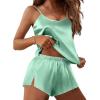 Ekouaer Silk Pajamas Set for Women Satin Lingerie Pjs Cami Top and Shorts Soft 2 Piece Nightwear(Gossamer Green)